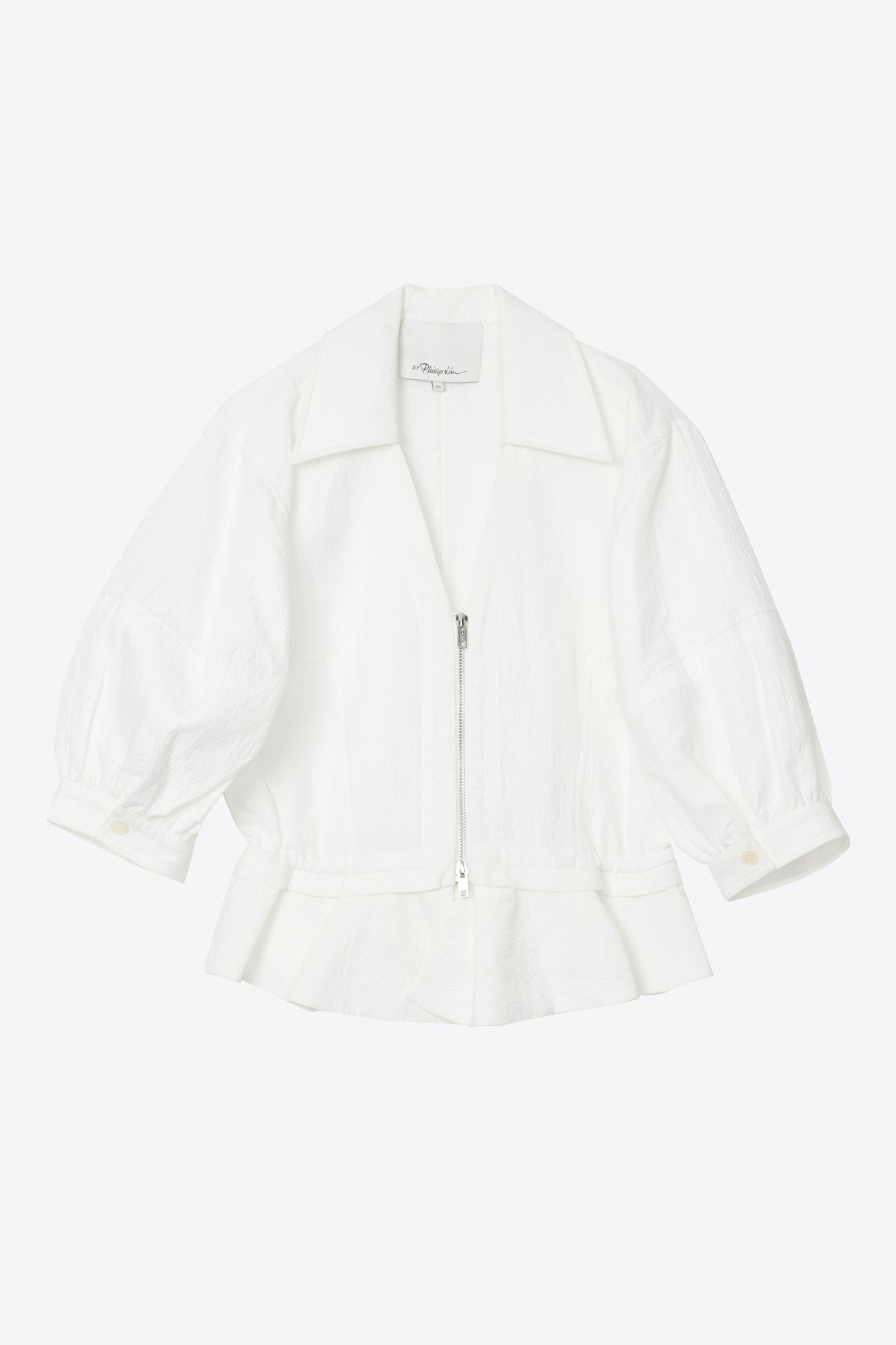 Puff Sleeve Zip Top | White