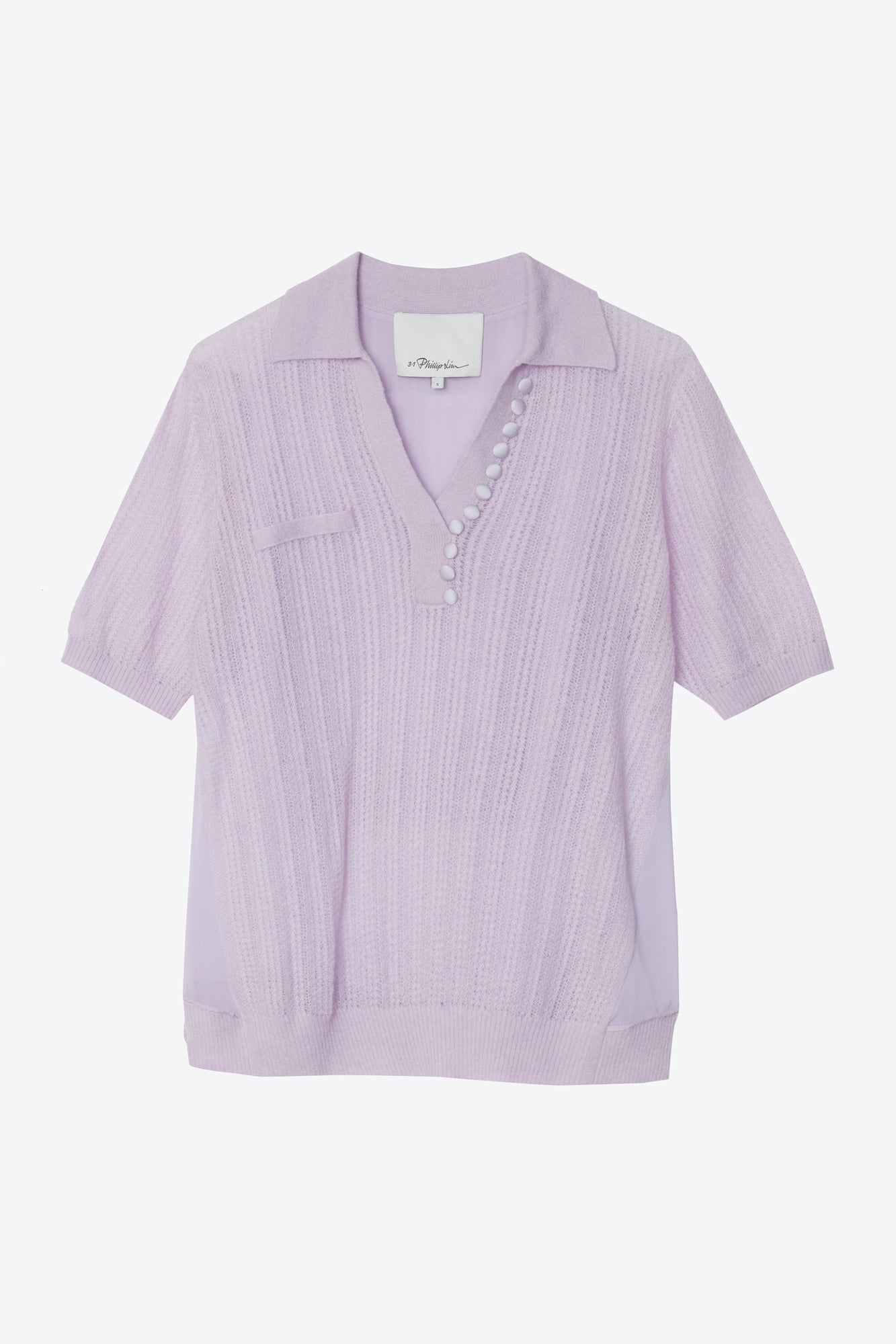 Airy Open Cable Double Layer Short Sleeve Polo With Pleated Chiffon Combo | Lilac