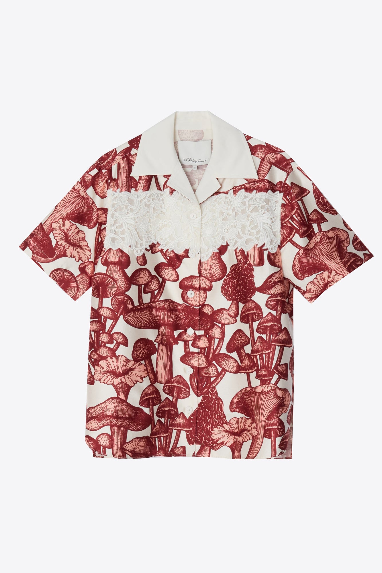 Ethereal Mushroom Camp Shirt With Lace | Ivory Multi