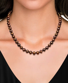 Womens | 8-9mm Round Chocolate Freshwater Pearl | Strand Necklace | Sterling Silver