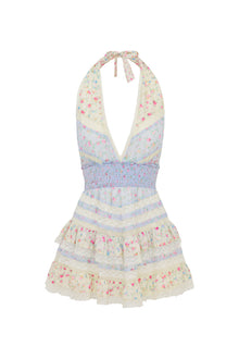 Prim Silk Floral Halter Dress | Pearled Blue
