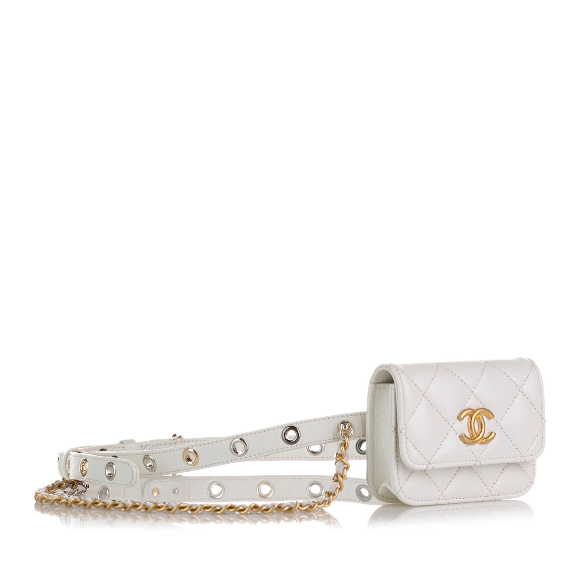 Chanel | Pre-Owned Punk Chain Leather Belt Bag | White