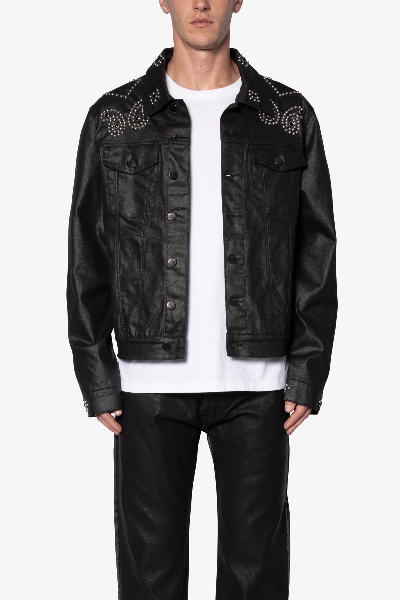 Paisley Stud Trucker Jacket | Black