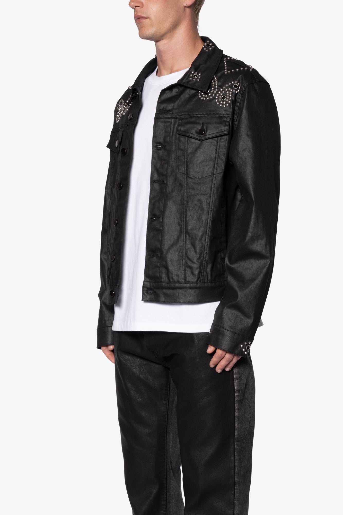 Paisley Stud Trucker Jacket | Black