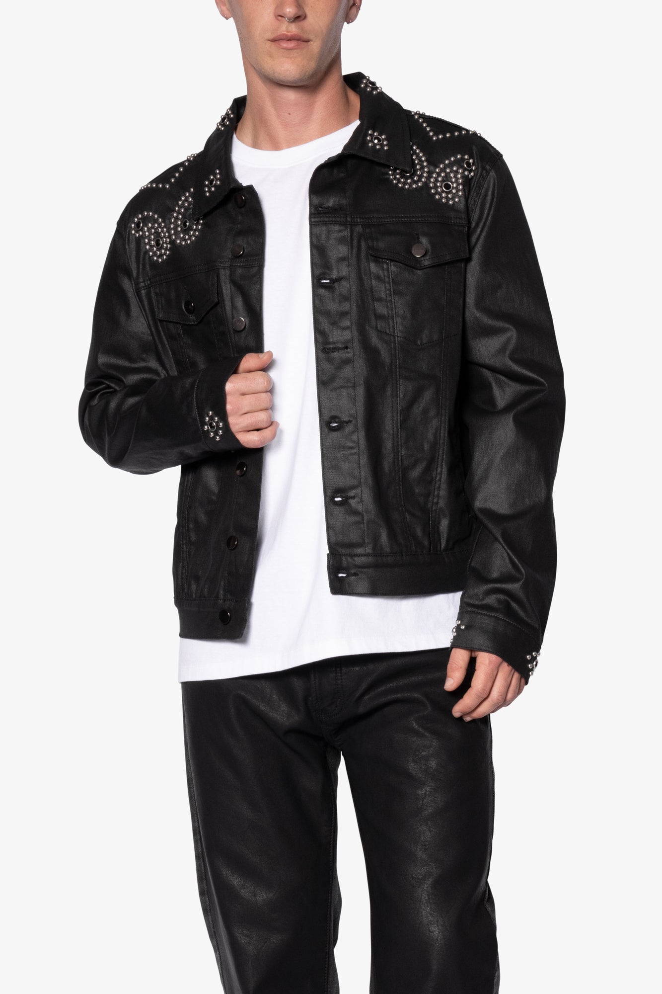 Paisley Stud Trucker Jacket | Black