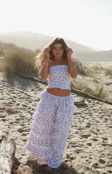 Paisley Floral Strapless Top | White
