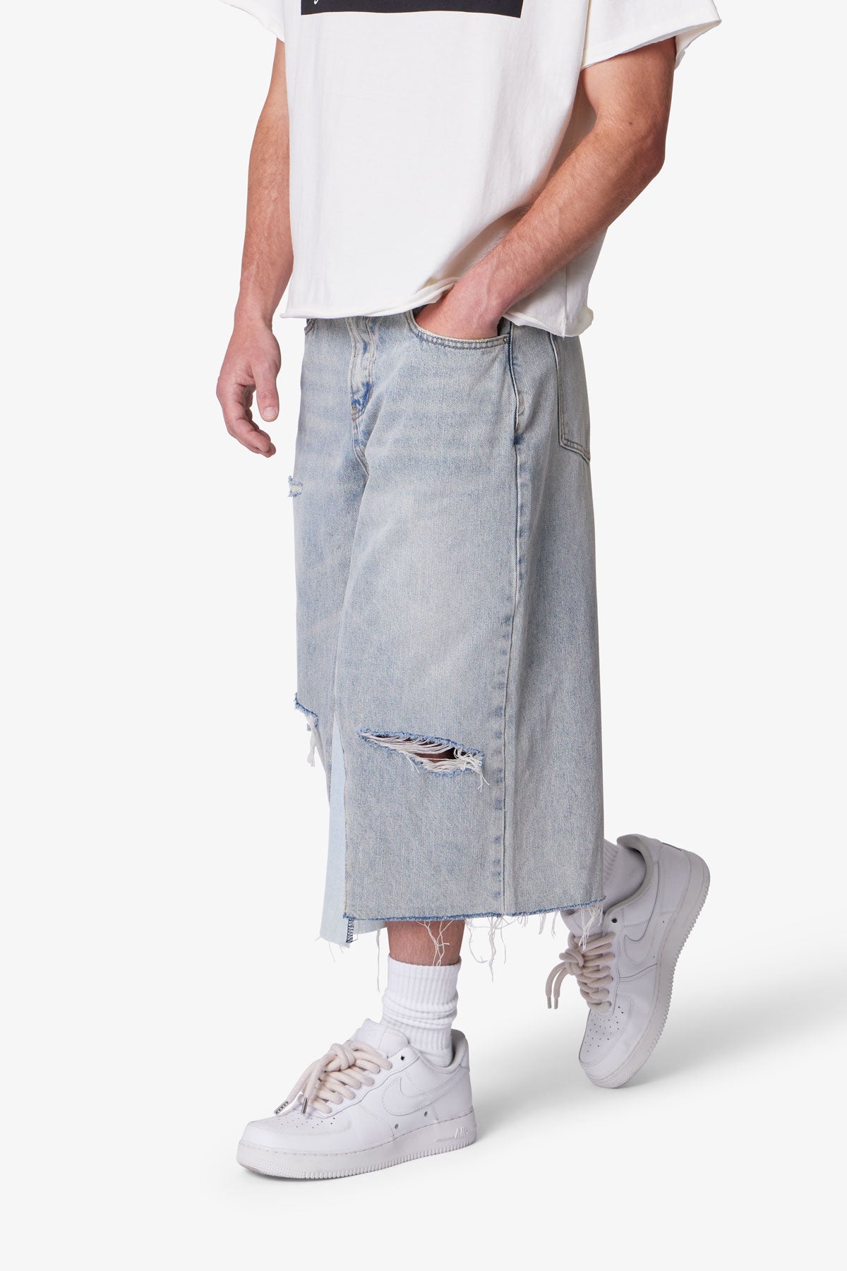 Paneled Denim Shorts | Washed Light Blue