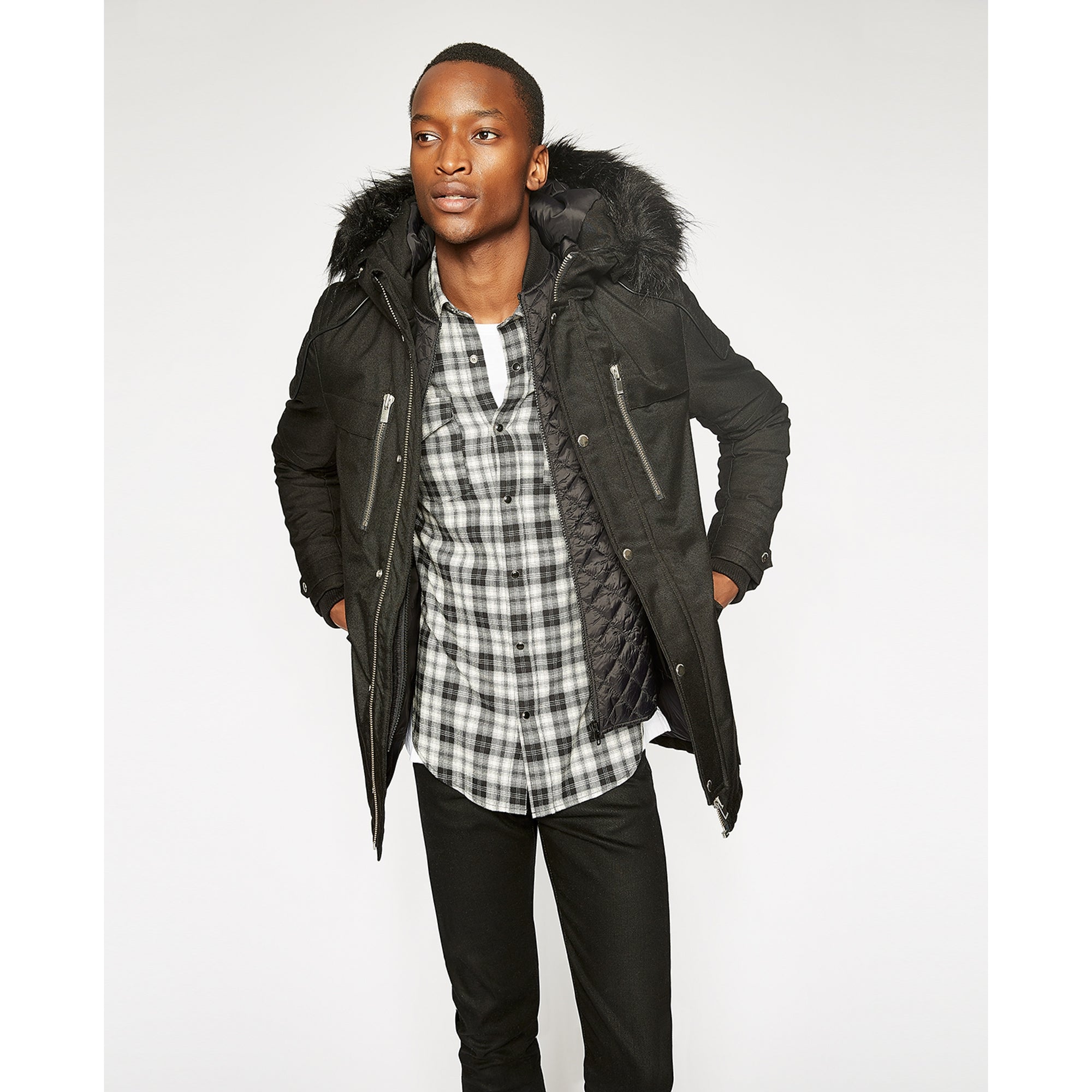 Parka With Leather Details And Faux Fur | Men | Black