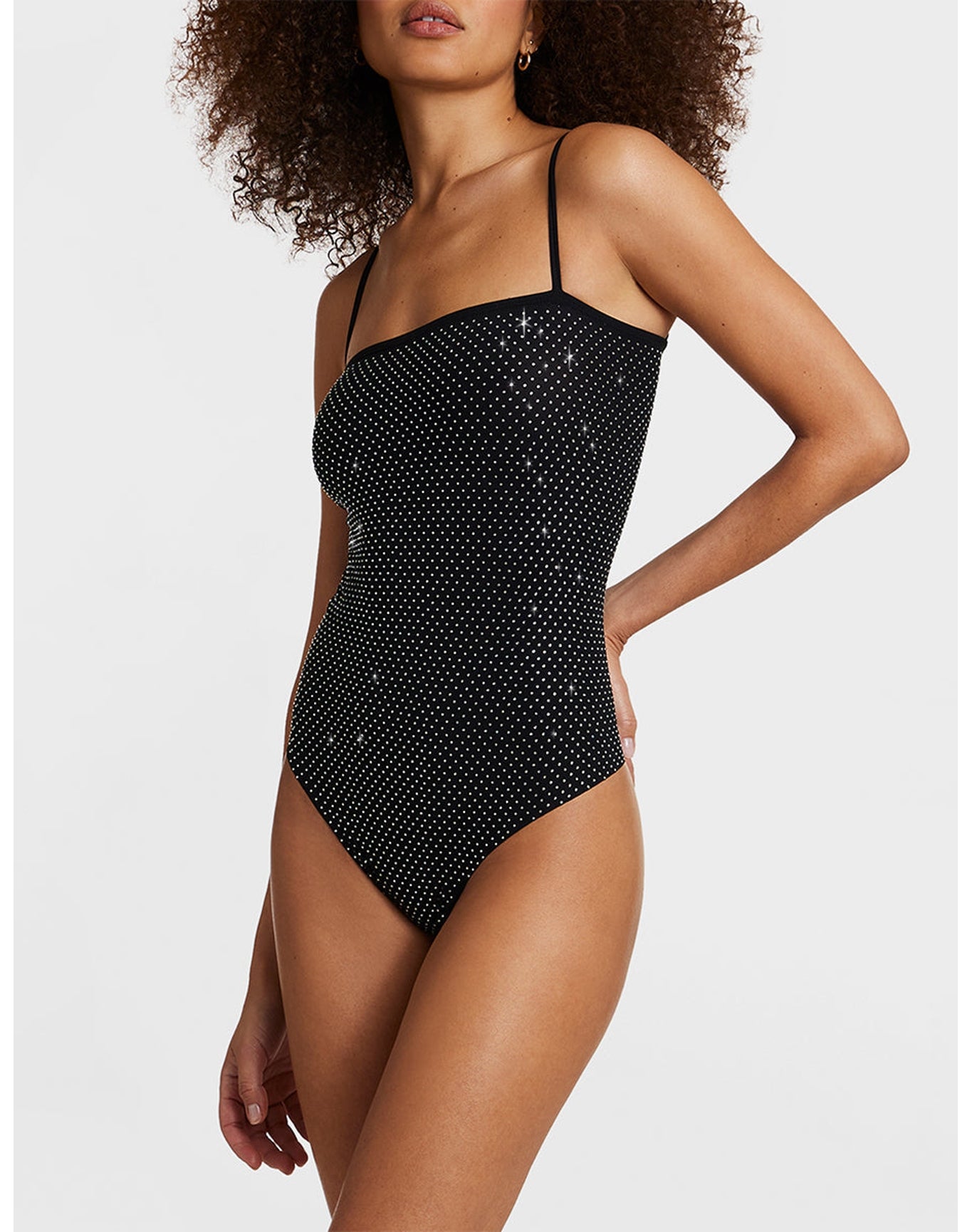Party Starter Straight Cami Bodysuit | Crystal Black
