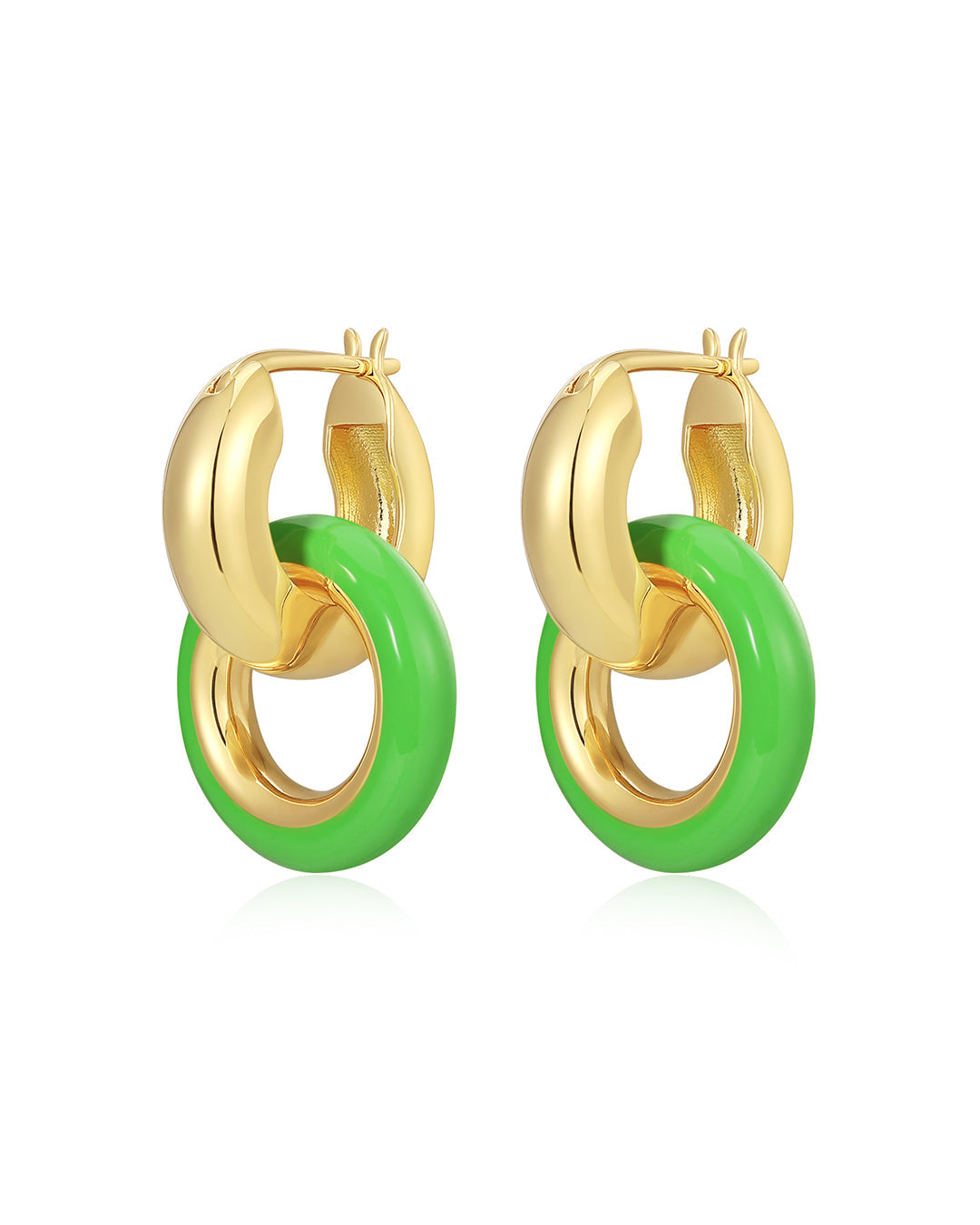 Pave Interlock Hoops - Bright Green - Gold | Plated Gold