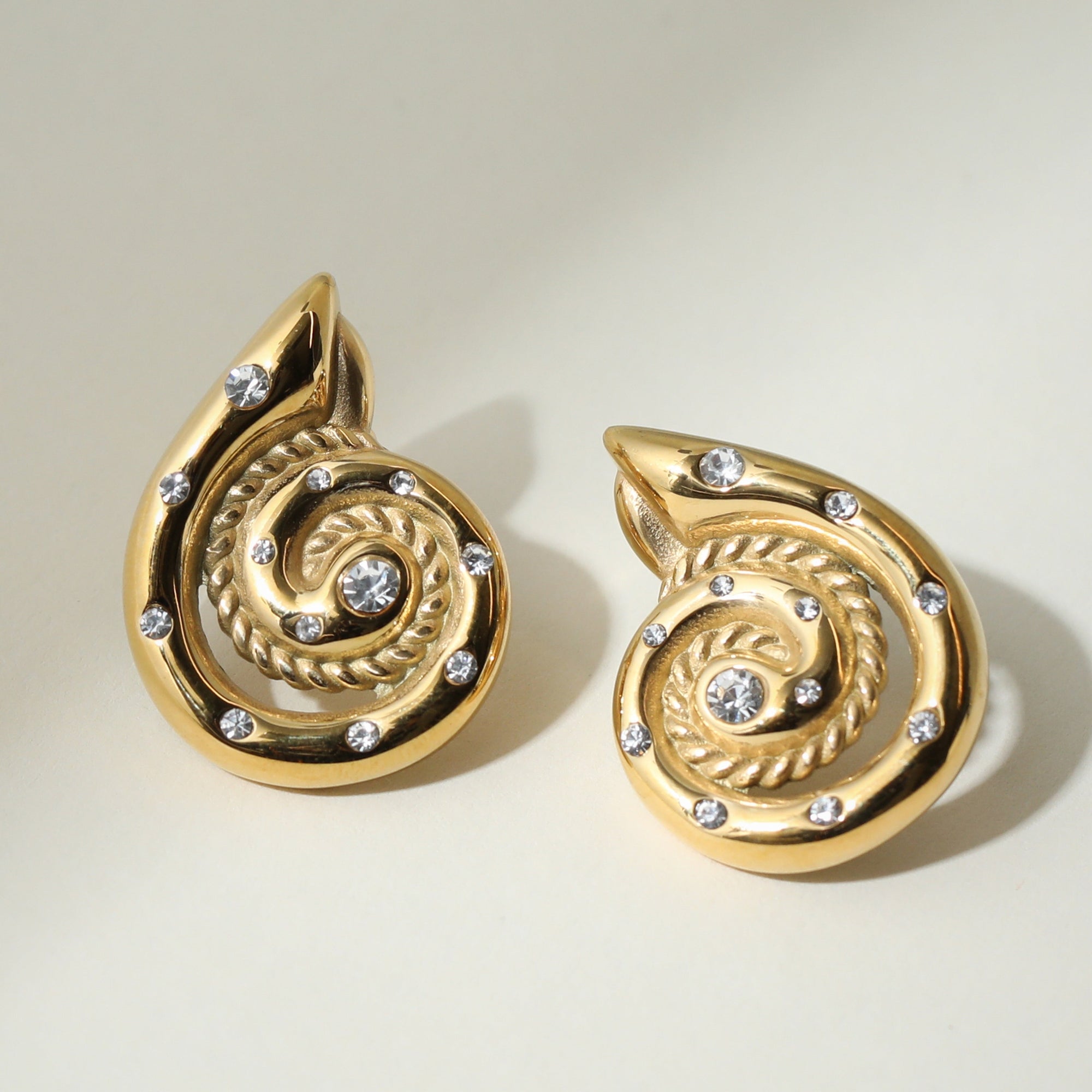 The Pave Heirloom Seashell Stud Earrings | Gold