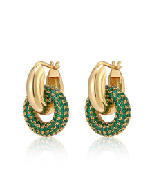 Pave Interlock Hoops - Emerald Green - Gold | Plated Gold