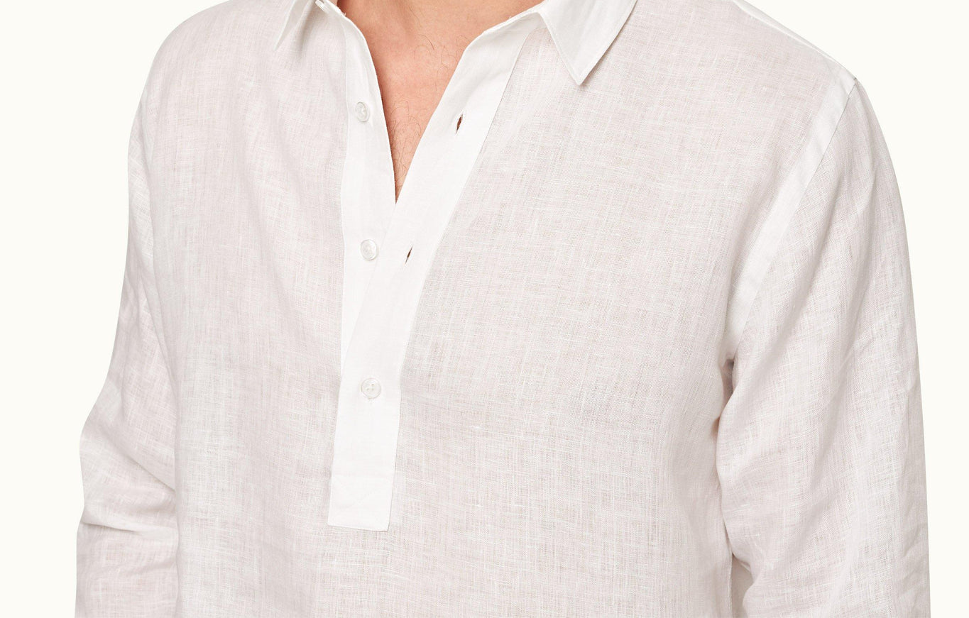 Percy Classic Collar Overhead Linen Shirt | White