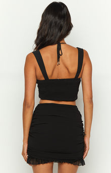 Petal Halter Crop Top | Black