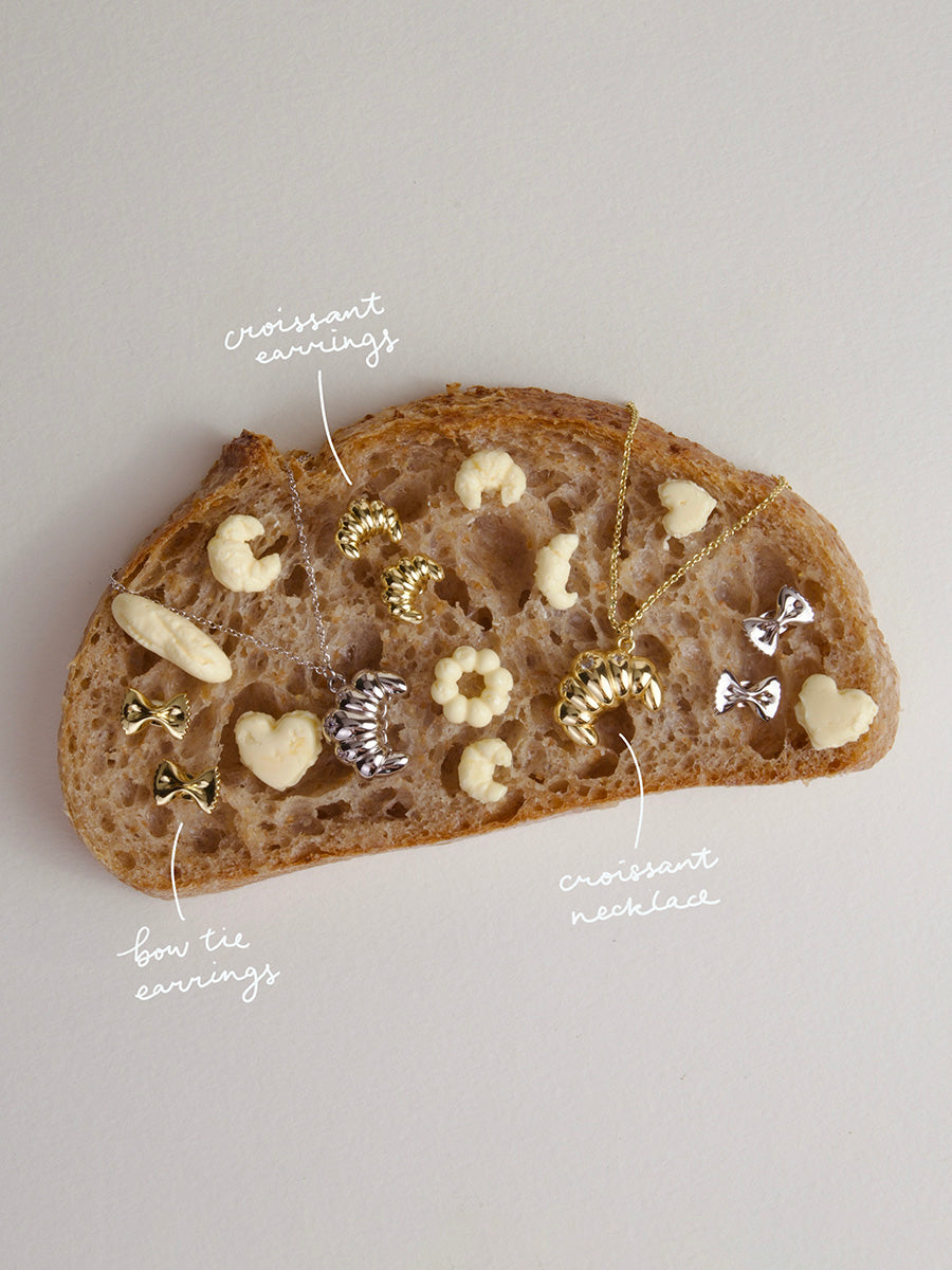 Croissant Stud Earrings | 5A Grade Cubic Zirconia | 14K Gold Plated Brass