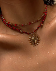 The Costa de Sol Beaded Necklace | Red Stone | Gold