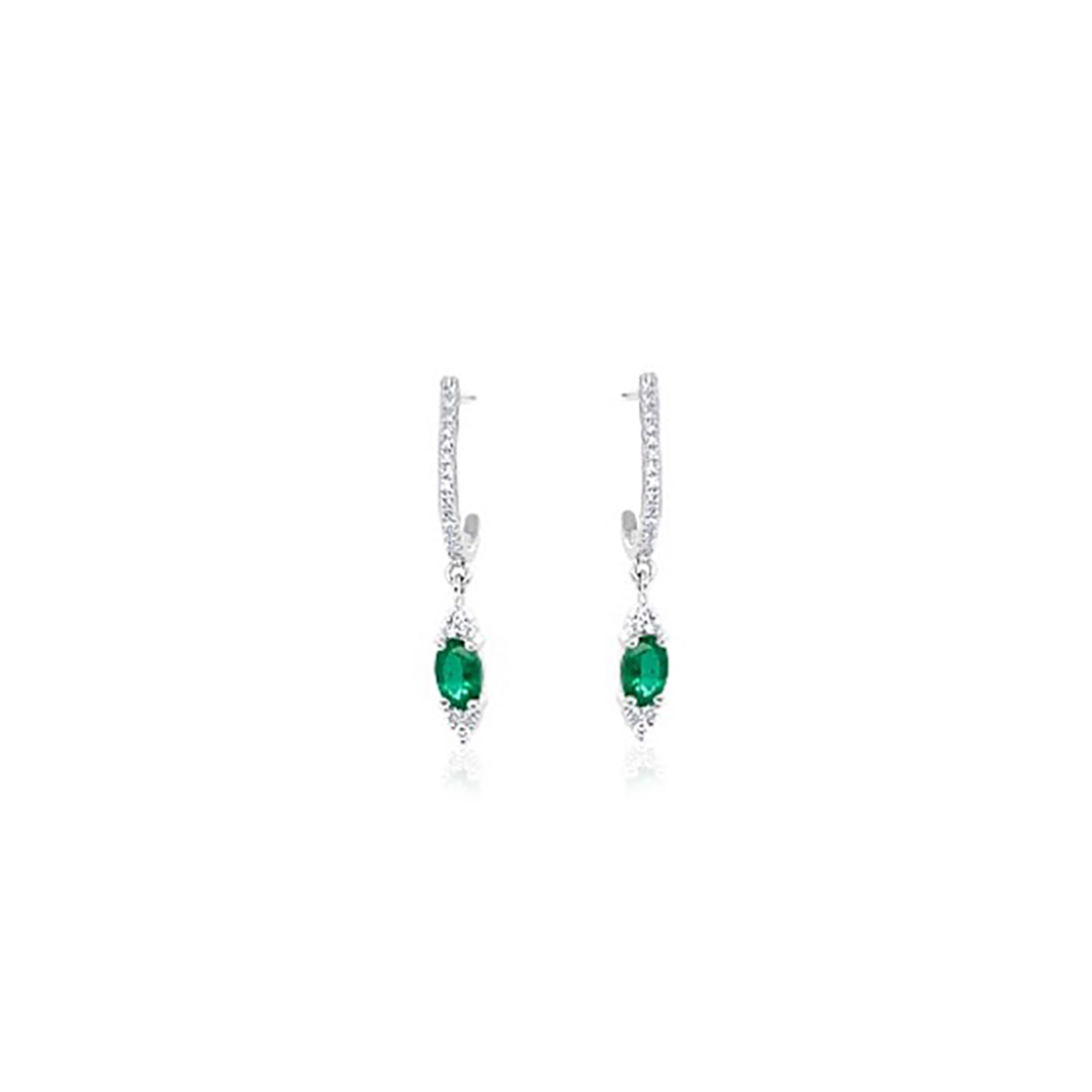 White Gold Emerald Diamond J Hook Earrings | White Gold