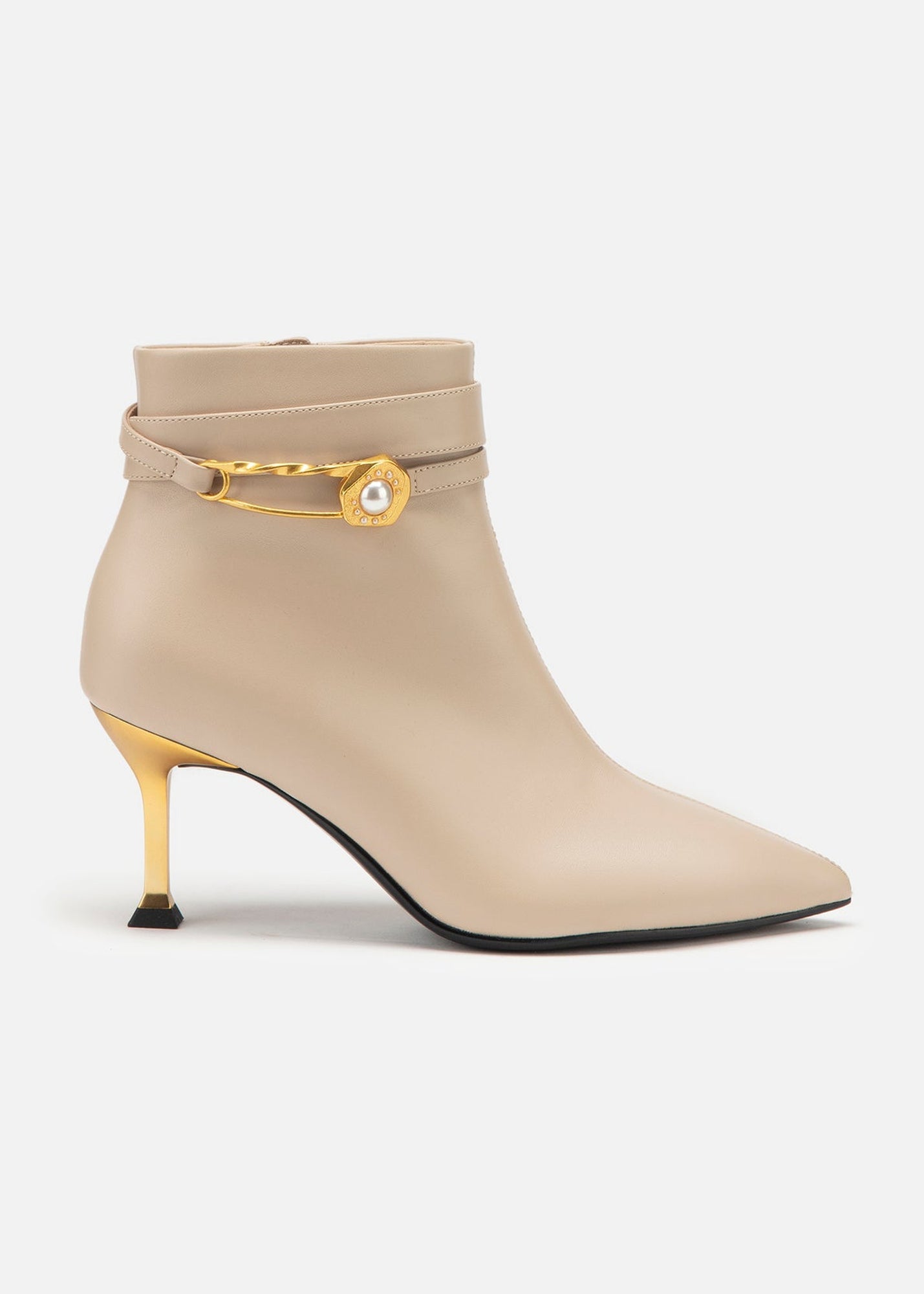 Pin Buckle Booties in Leather | Beige