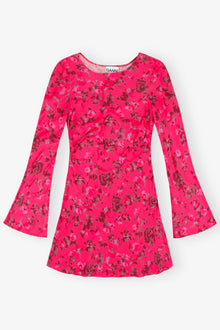 Pink Floral Printed Satin Mini Dress | Raspberry Wine