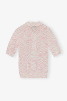 Pink Sheer Cotton Printed Polo Shirt | Bleached Mauve