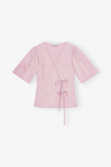Pink Washed Satin Wrap Blouse | Bleached Mauve