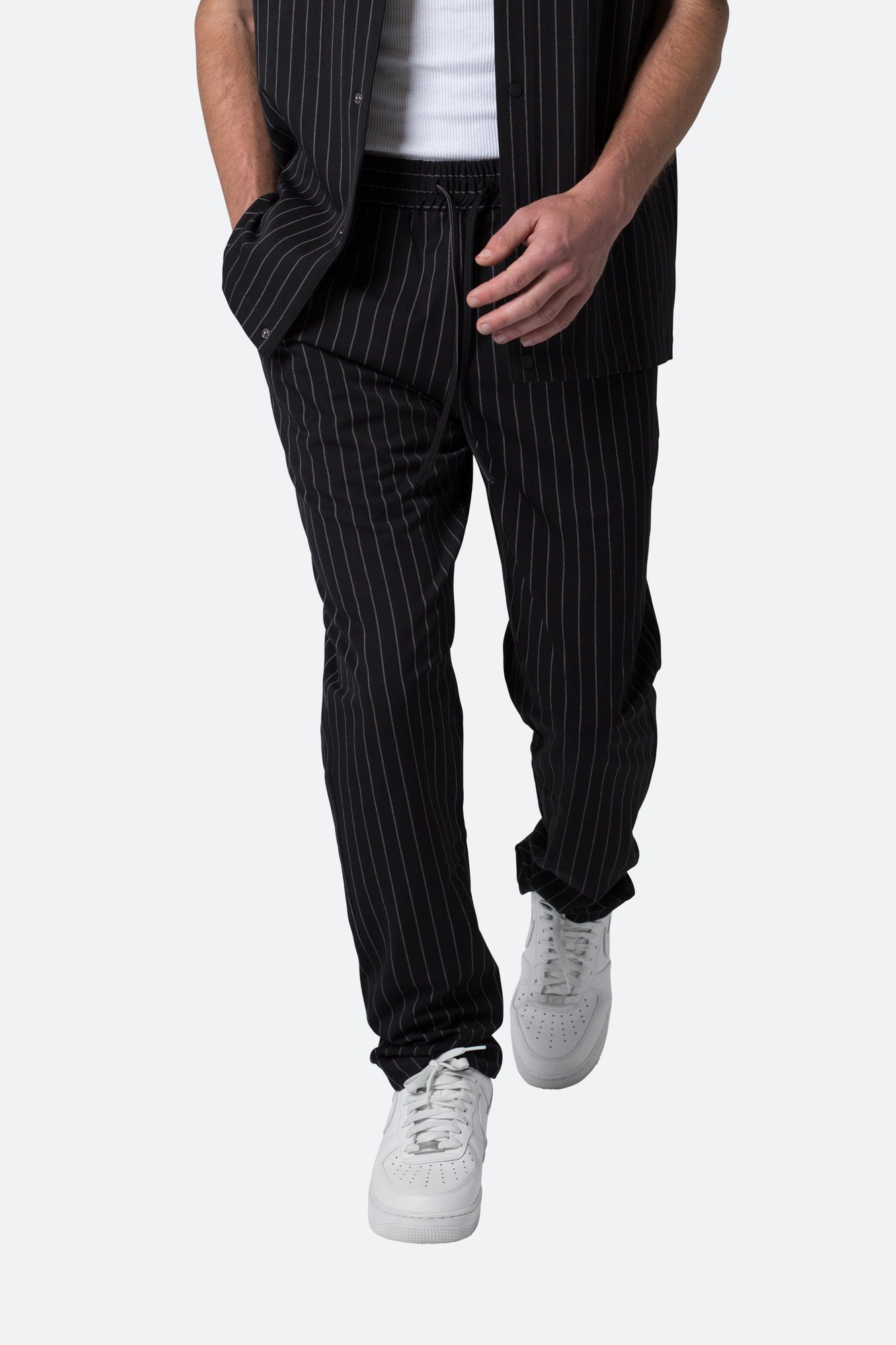 Pinstripe Drawcord Pants | Black
