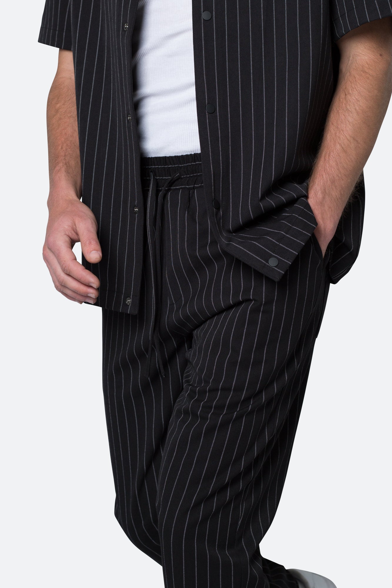 Pinstripe Drawcord Pants | Black