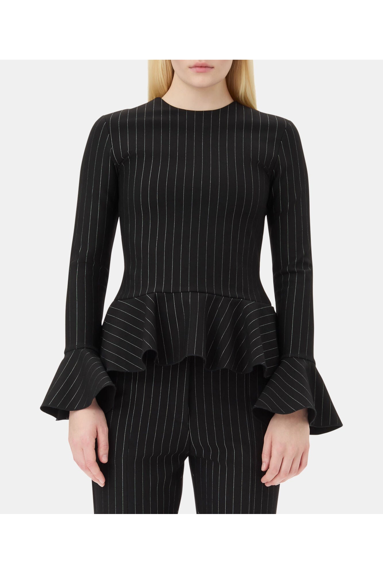 Pinstripe Peplum Blouse | Black
