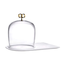Cupola Cake Dome With Brass Handle And Marble Base - High | Clear Crystal/Brass/Marble