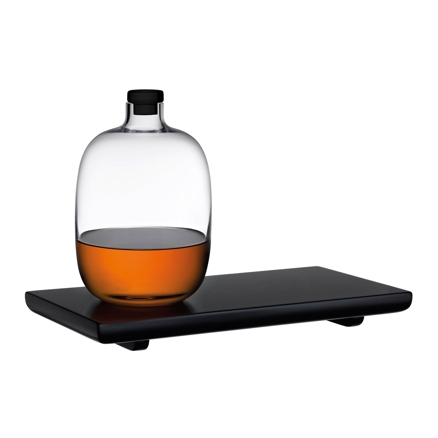 Malt Whiskey Bottle With Wooden Tray | Clear Crystal/Wood