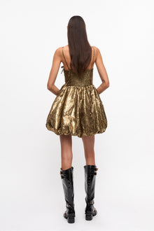 Pleat Strap Mini Dress | Gold