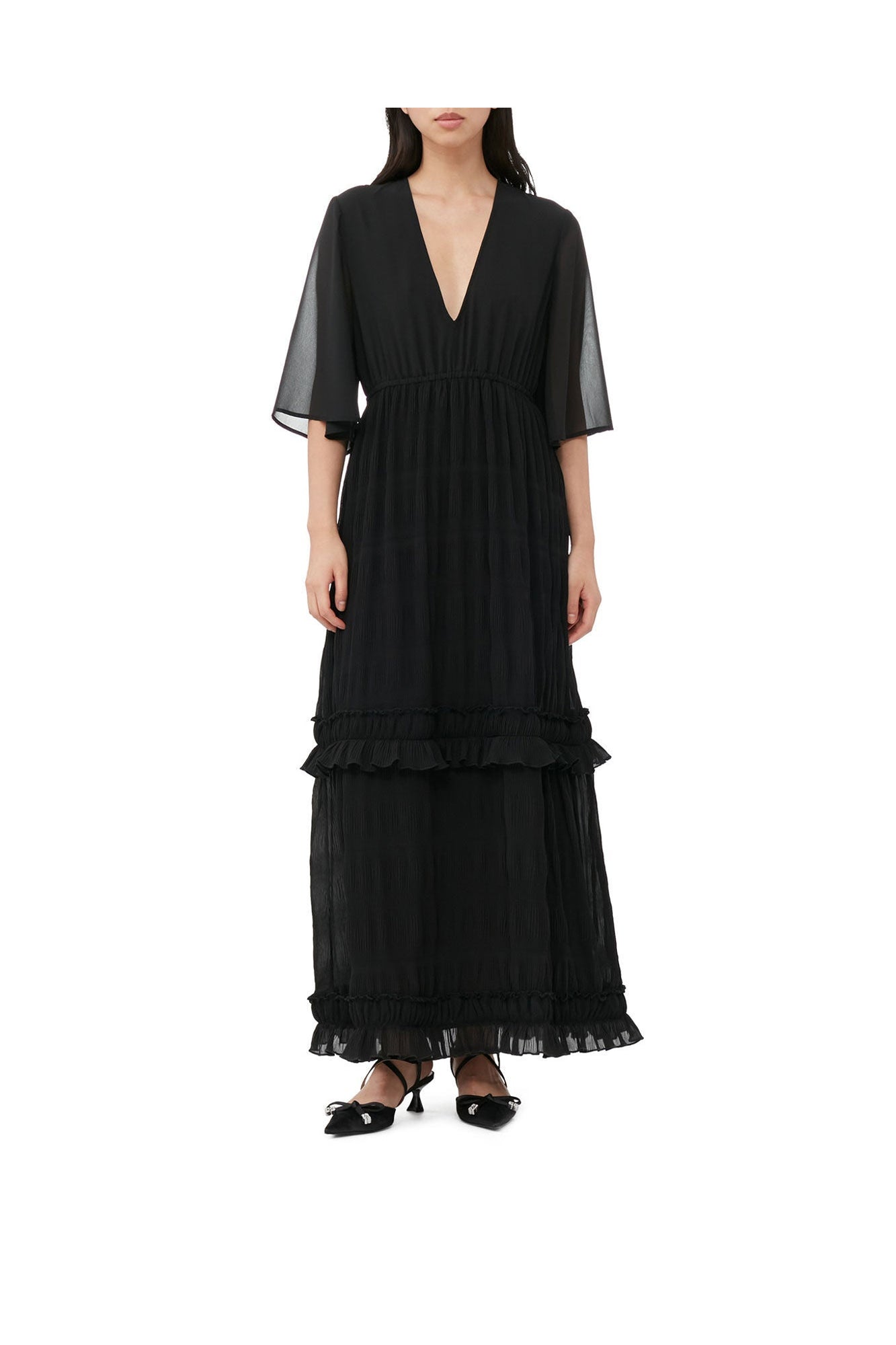 Pleated Georgette Maxi Dress | Black