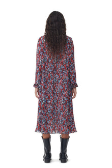 Pleated Georgette Midi Dress | High Risk Red