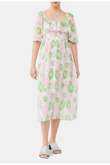 Pleated Georgette Midi Smock Dress | Pink Tulle