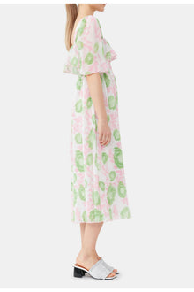 Pleated Georgette Midi Smock Dress | Pink Tulle