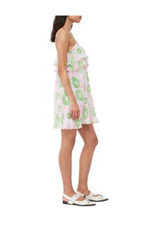 Pleated Georgette Strap Mini Dress | Pink Tulle