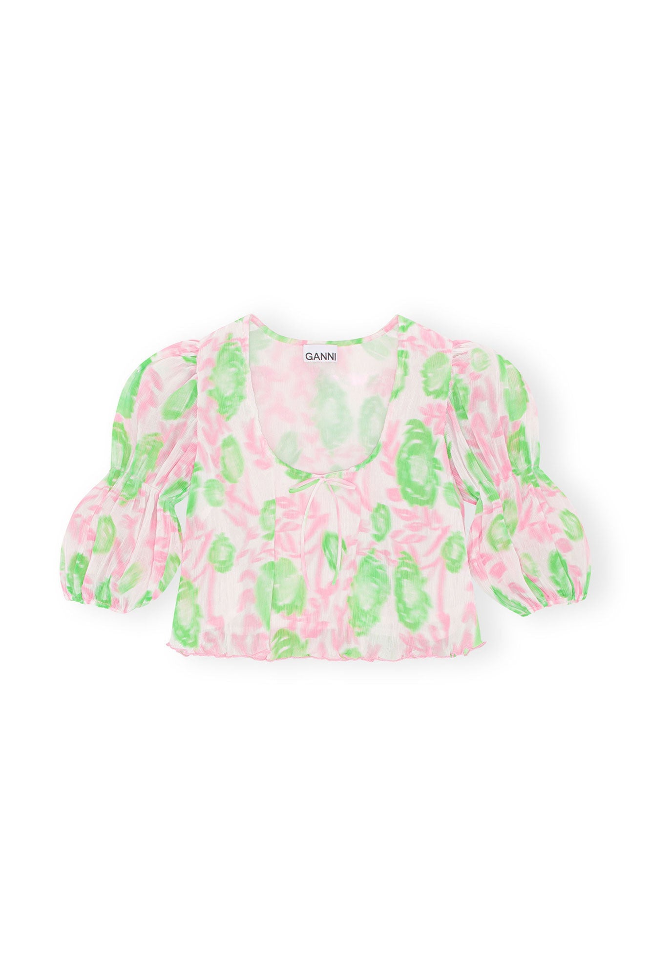 Pleated Georgette U neck Blouse | Pink Tulle