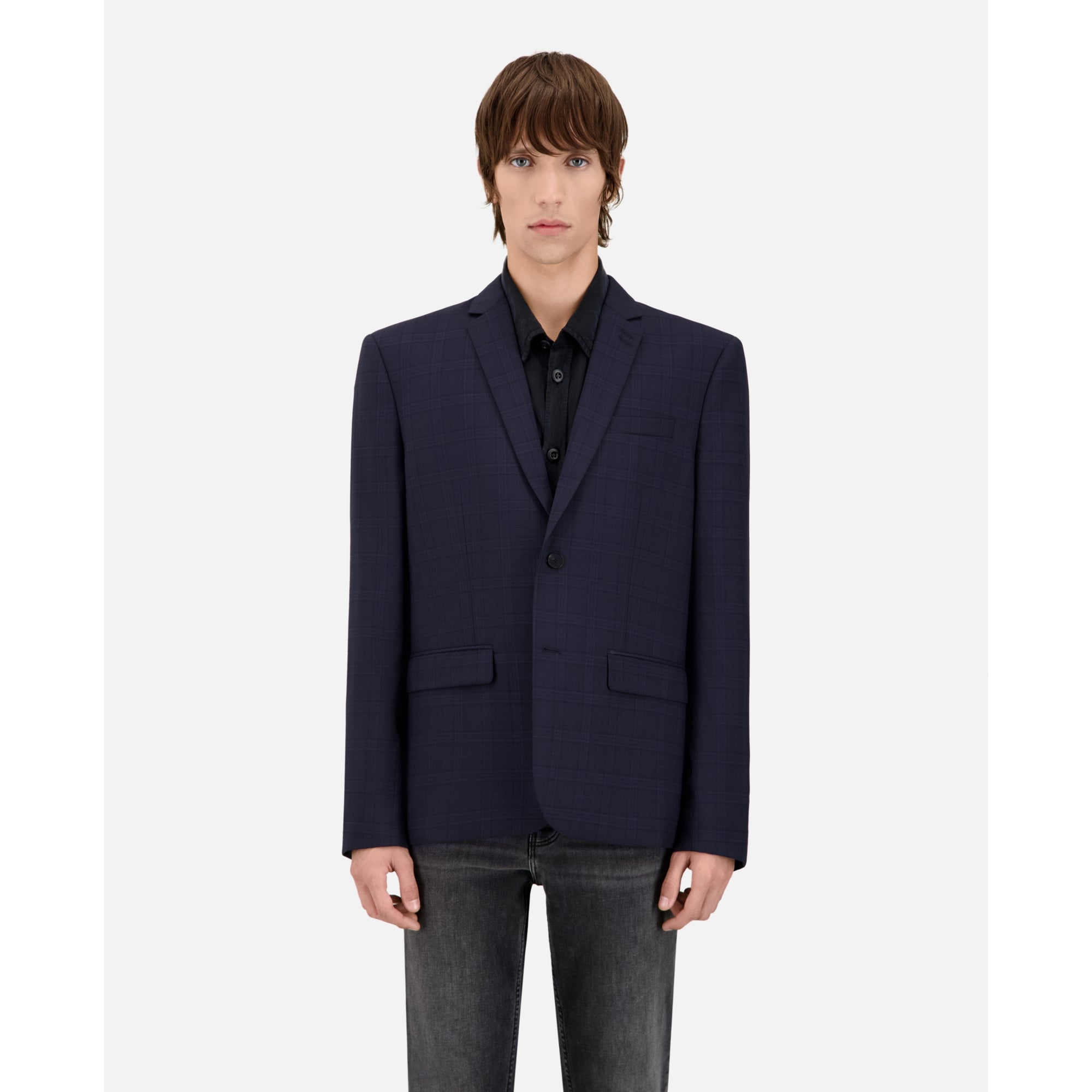 Prince Of Wales Wool Suit Jacket | Men | Navy Blue