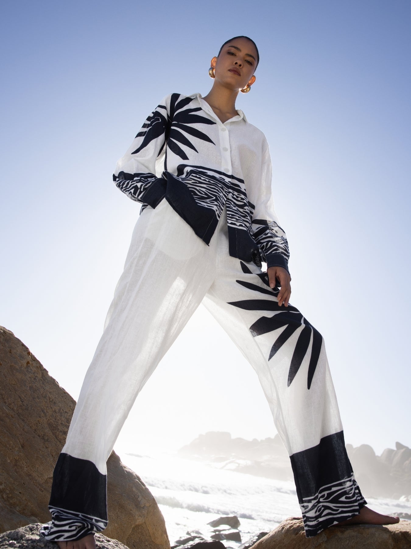 Printed Linen Tova Pants | Baya Navy