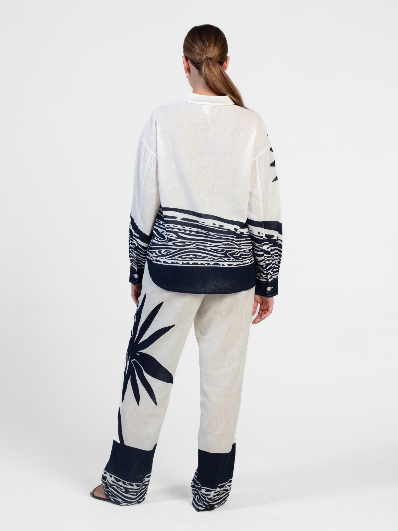 Printed Linen Tova Pants | Baya Navy