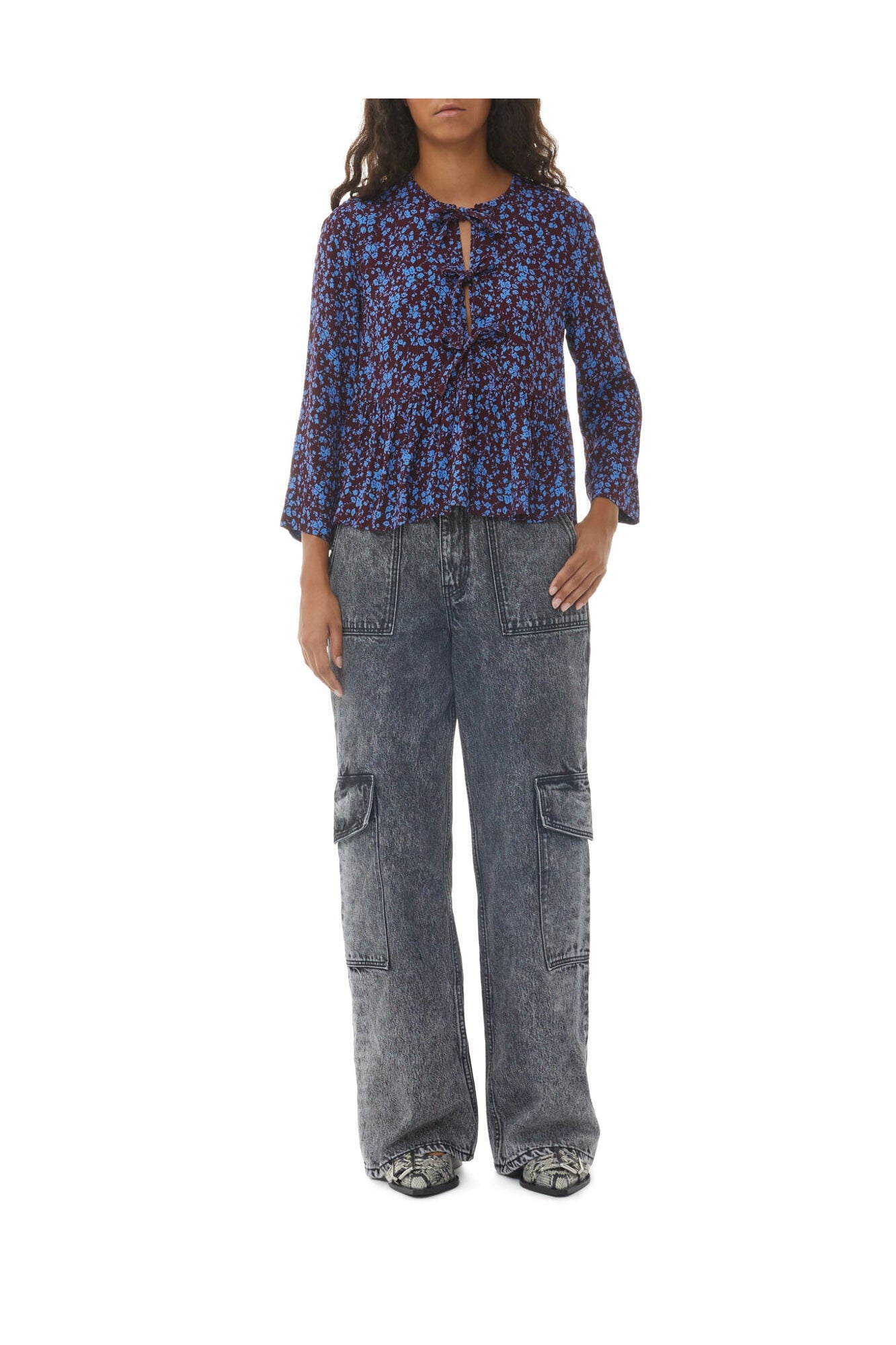 Printed Crepe Peplum Blouse | Port Royale