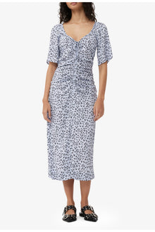Printed Crepe U neck Midi Dress | Heather