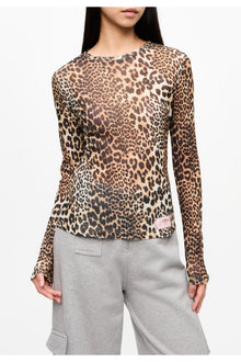 Printed Mesh Long sleeve Blouse | Leopard