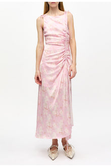 Printed Satin Gathered Dress | Primrose Pink