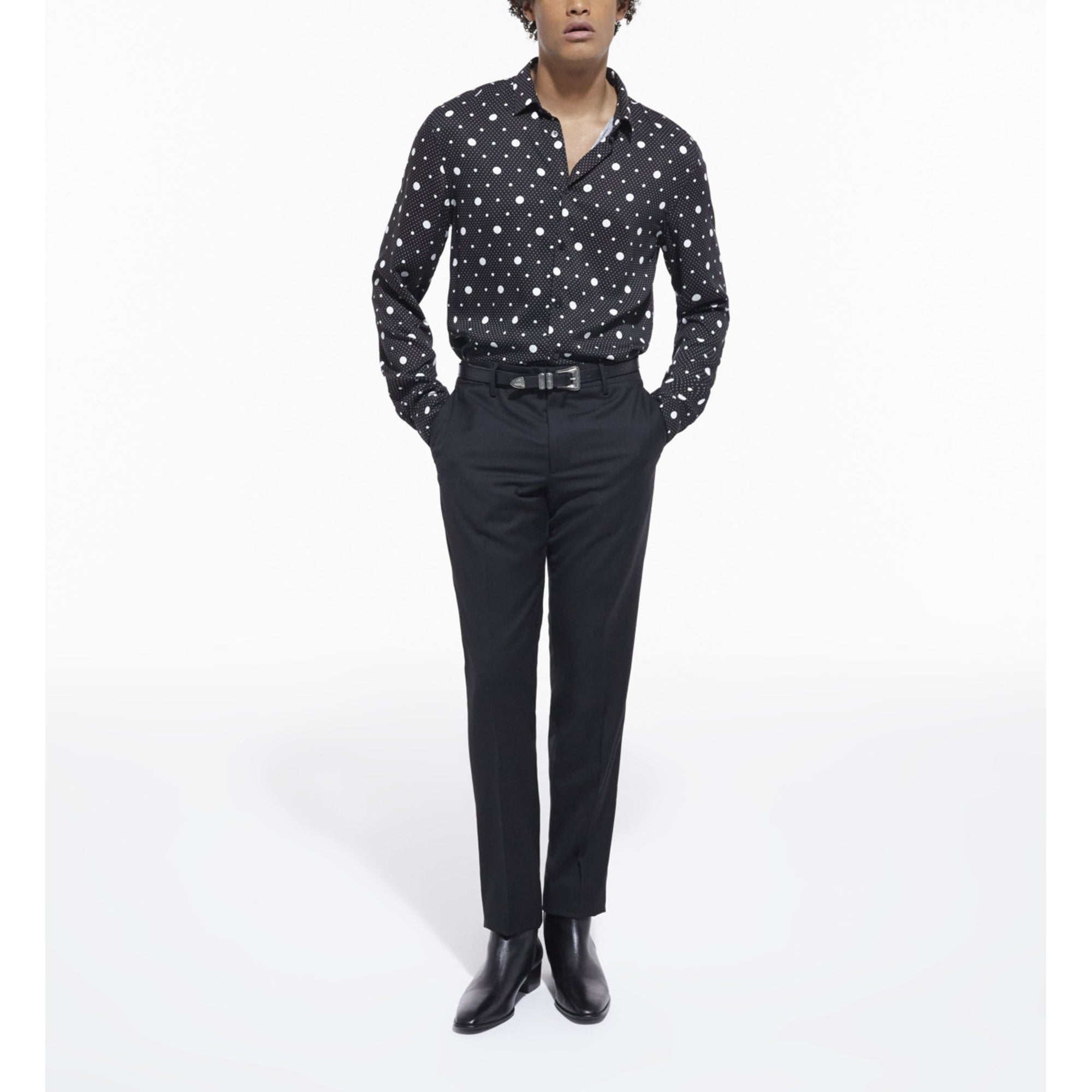 Printed Shirt With Classic Collar | Men | Black x Ecru