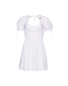 Puff Sleeve Ruched Flare Dress | White