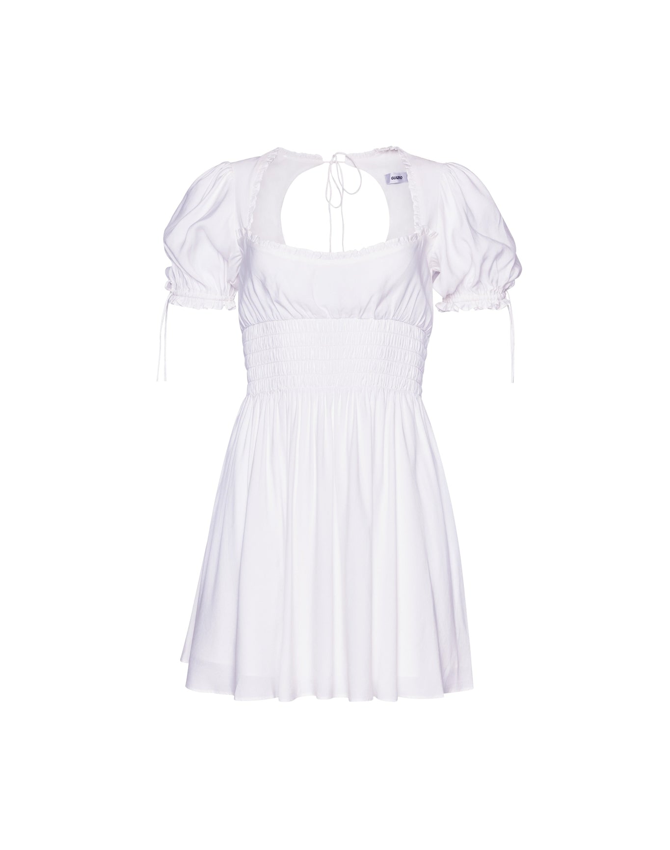 Puff Sleeve Ruched Flare Dress | White