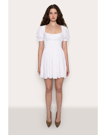Puff Sleeve Ruched Flare Dress | White