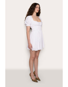 Puff Sleeve Ruched Flare Dress | White