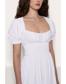 Puff Sleeve Ruched Flare Dress | White
